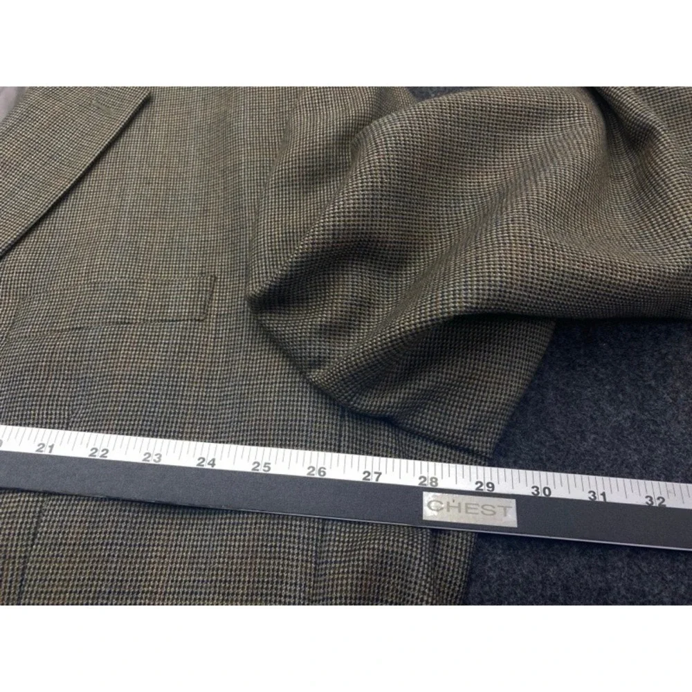 Ralph Lauren Wool Blazer Jacket Mens 56R Olive Brown Micro Check Two Button